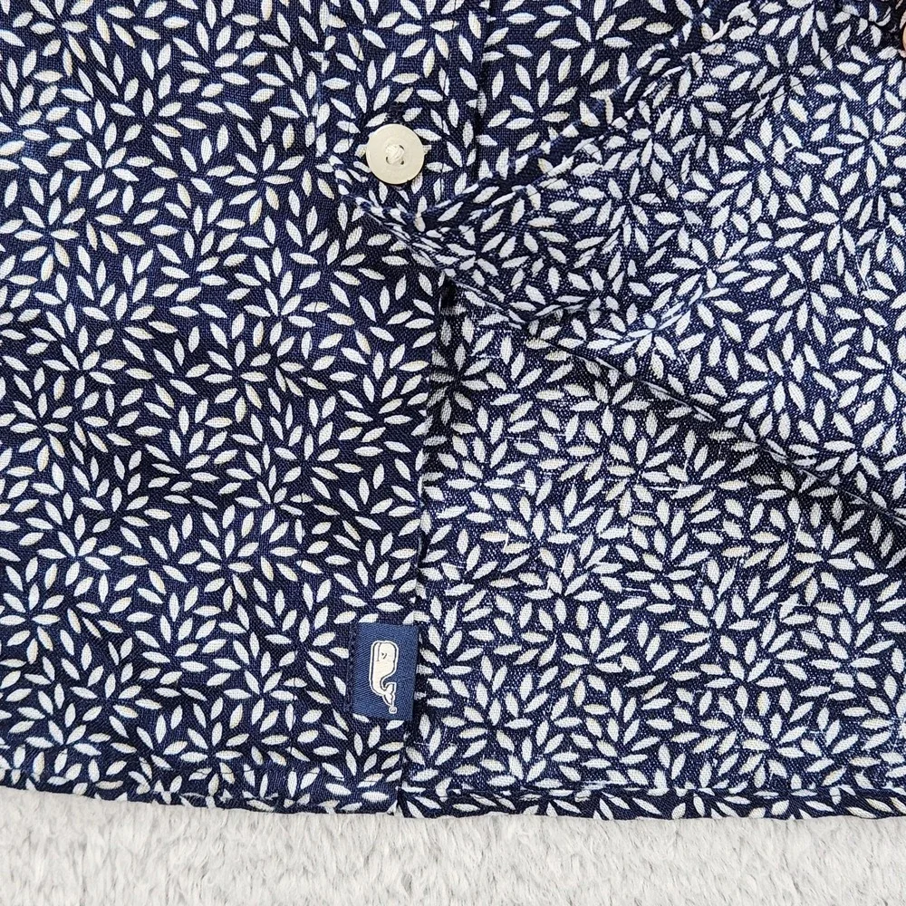 Vineyard Vines Linen Shirt Mens Large Blue Floral Short Sleeve Button Up Casual - Picture 7 of 12